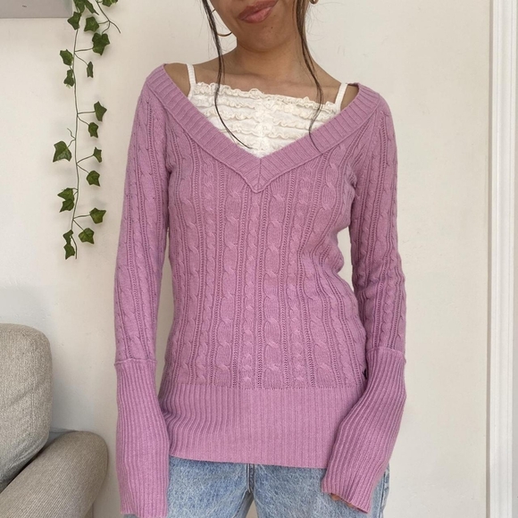 Lavender Cable Knit Women's Sweater - Picture 1 of 3